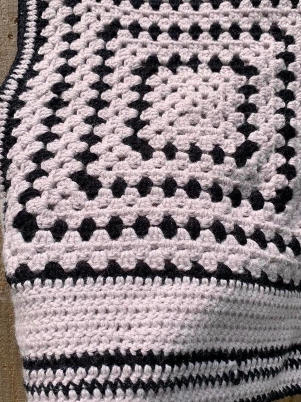 Vintage Handmade Crochet Square Tank Top - Black & Grey - Picture 5 of 6